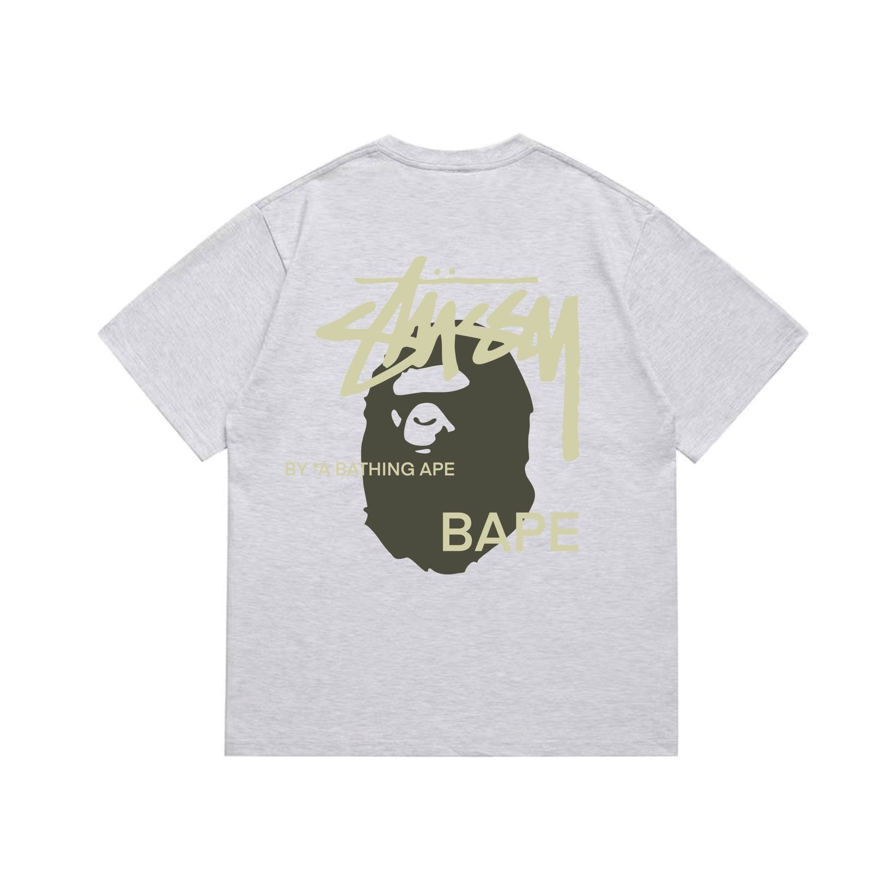 BAPE Olive & Gold Ape Wordmark Graphic T-Shirt — back
