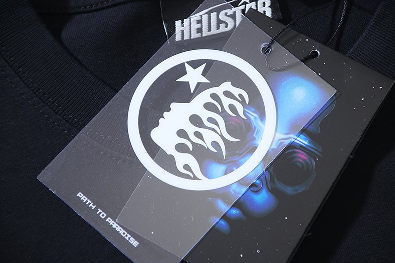 Hellstar Distressed Helmet Motorcycle Graphic T-Shirt — hang_tag