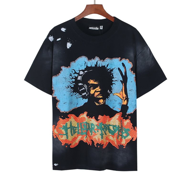 Hellstar Washed Black Rhinestone Graphic T-Shirt — hero