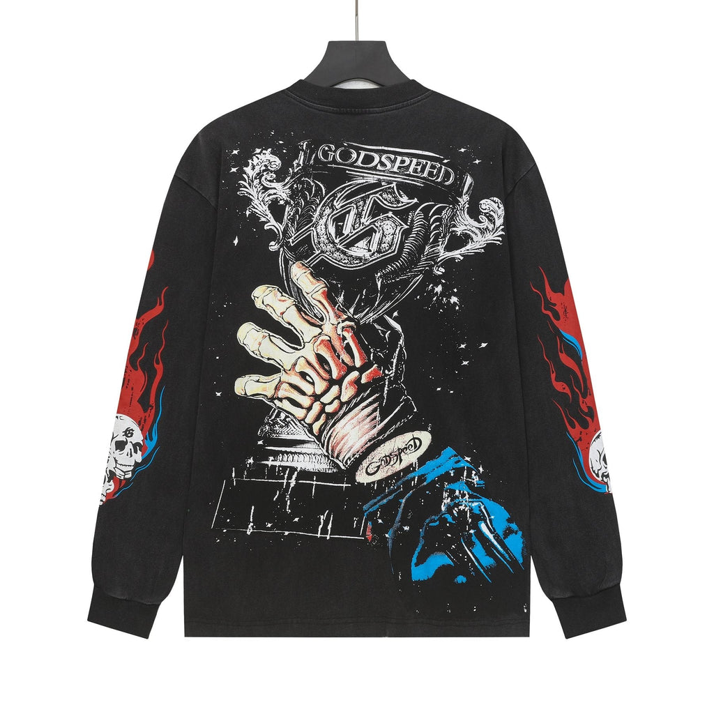 Godspeed Washed Black Rock Graphic Long-Sleeve T-Shirt — back