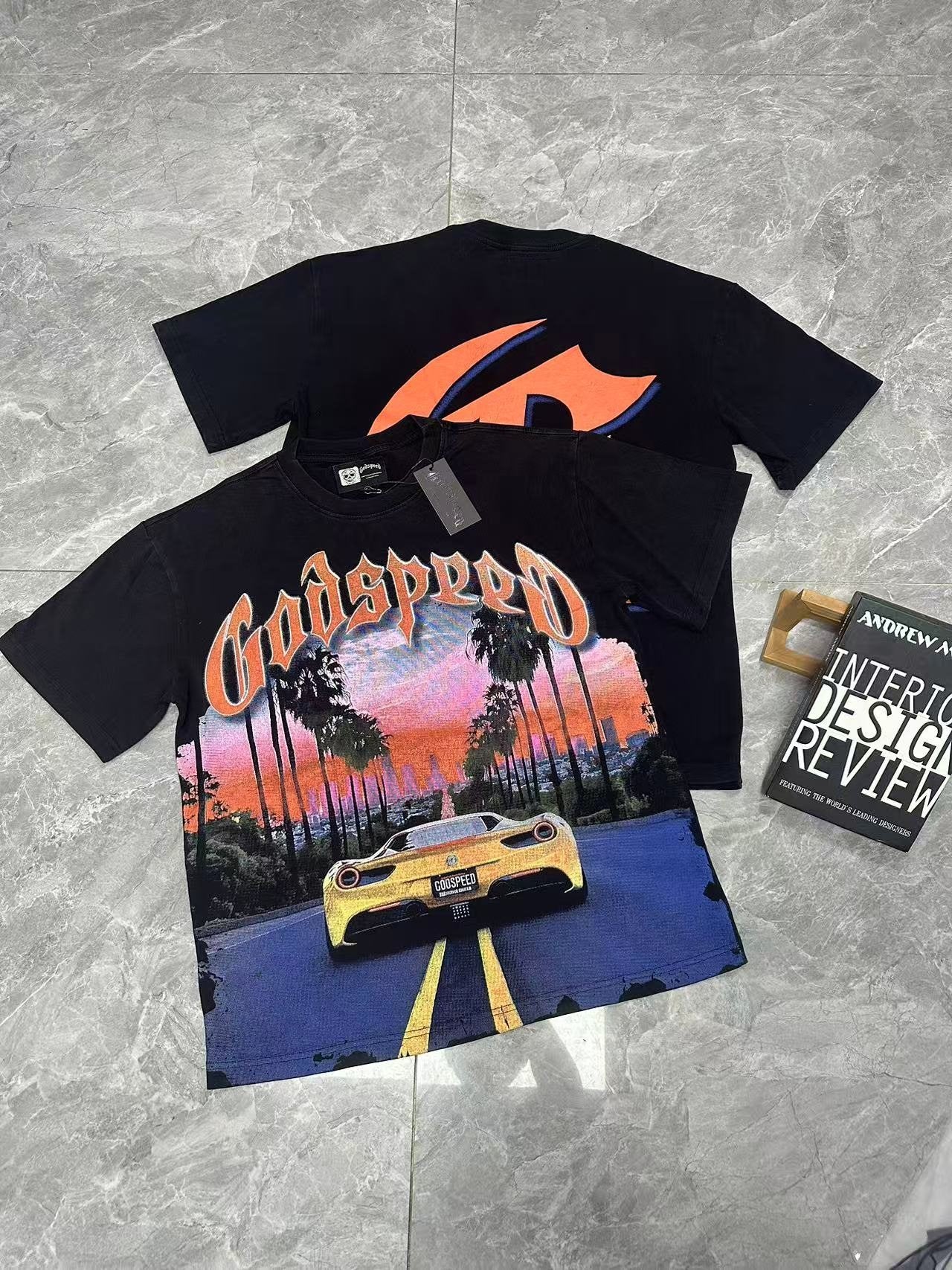 Godspeed Washed Black Racing Car Graphic T-Shirt — context