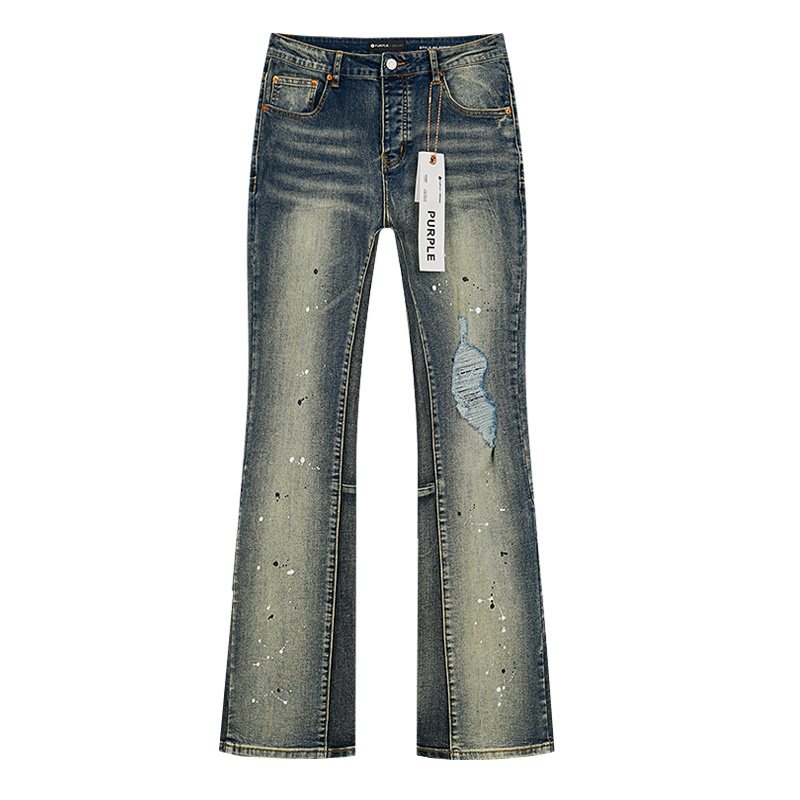 Purple Brand Blue Distressed Paint Splatter Jeans — front