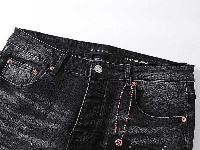 Purple Brand Washed Black Distressed Paint-Splatter Jeans — detail