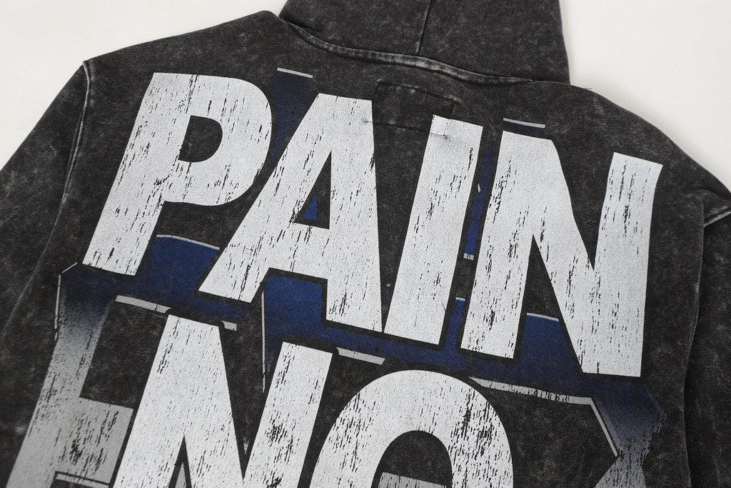 Godspeed Pain No Gain Acid Wash Graphic Hoodie — detail