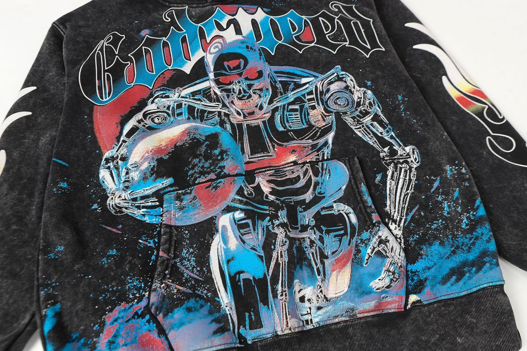 Godspeed Acid-Wash Graphic Pullover Hoodie — detail