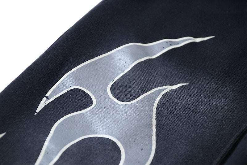 Hellstar Washed Black Flame Graphic Sweatpants — detail