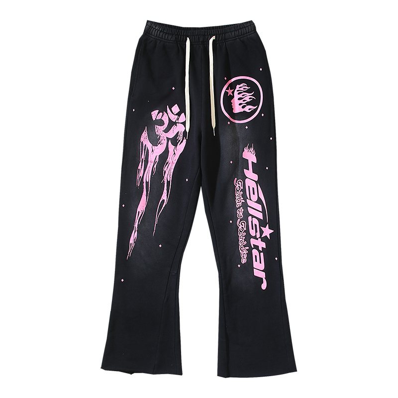 Hellstar Washed Black Pink Graphic Flared Sweatpants — front