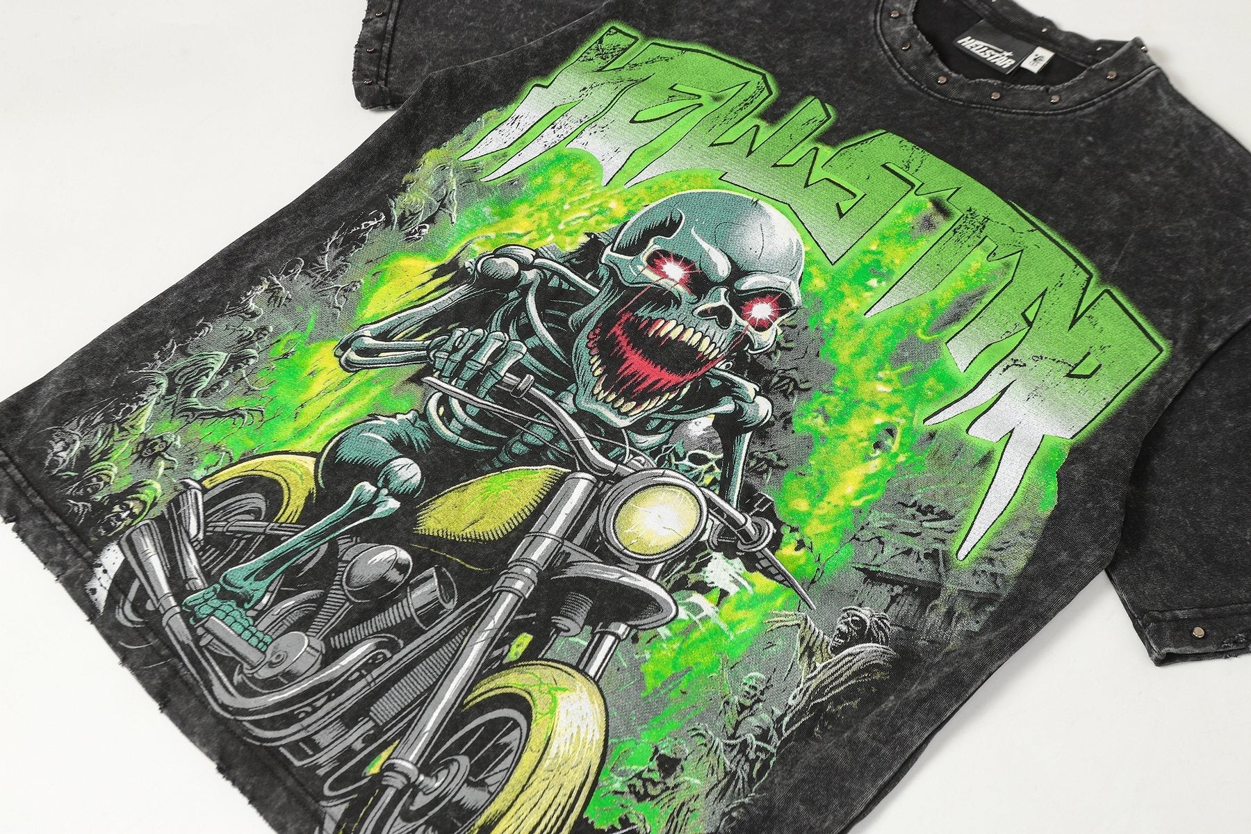 Hellstar Skull Motorcycle Acid-Wash T-Shirt — detail