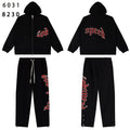 Godspeed Red Gothic Print Zip Hoodie Tracksuit Set — front