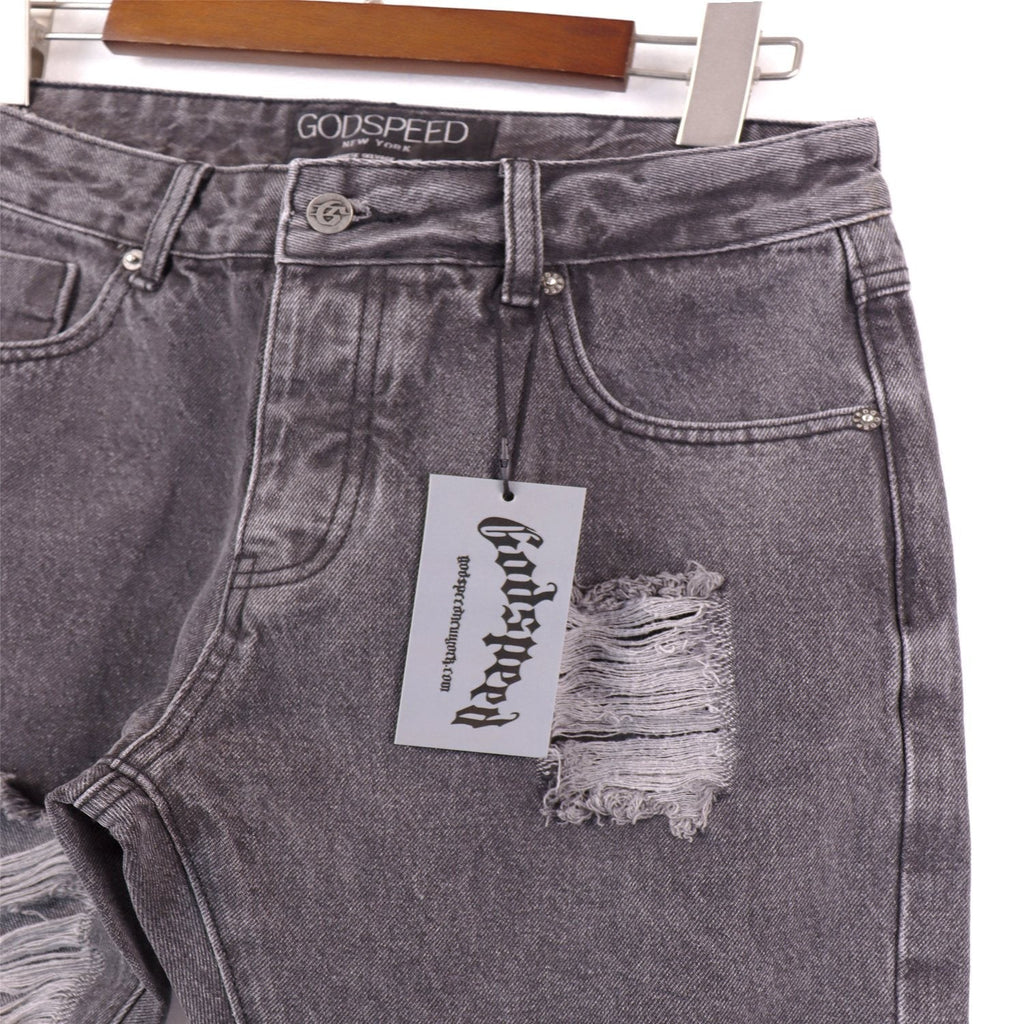 Godspeed Distressed Washed Denim Jeans — detail