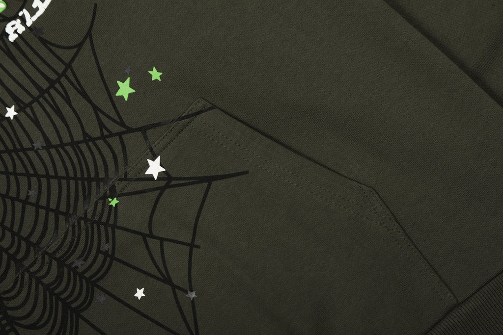 Sp5der Olive Green Spiderweb Graphic Matching Set — detail