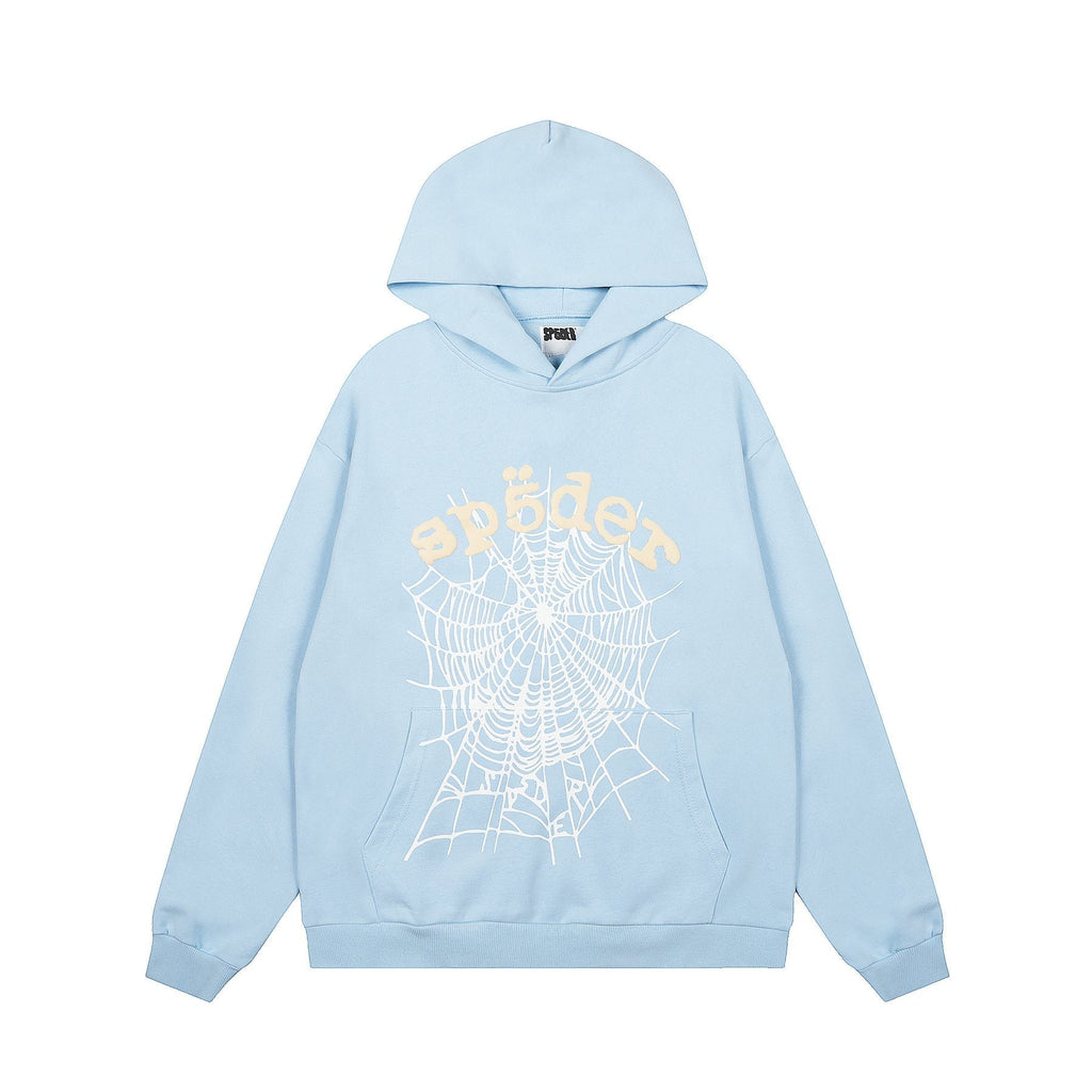 Sp5der Light Blue Graphic Hoodie & Sweatpants Matching Set — front
