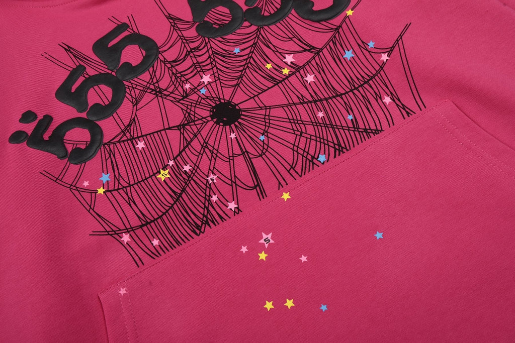 Sp5der Pink Spiderweb Graphic Hoodie & Sweatpants Matching Set — detail