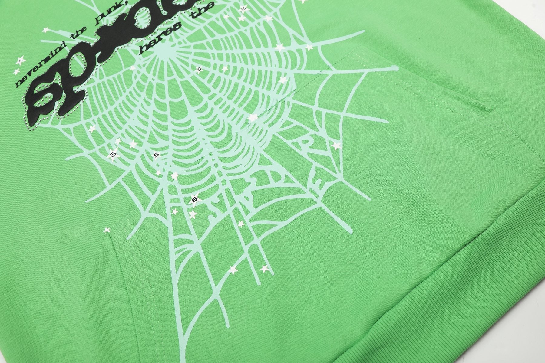 Sp5der Green Web Graphic Hoodie & Pants Matching Set — detail
