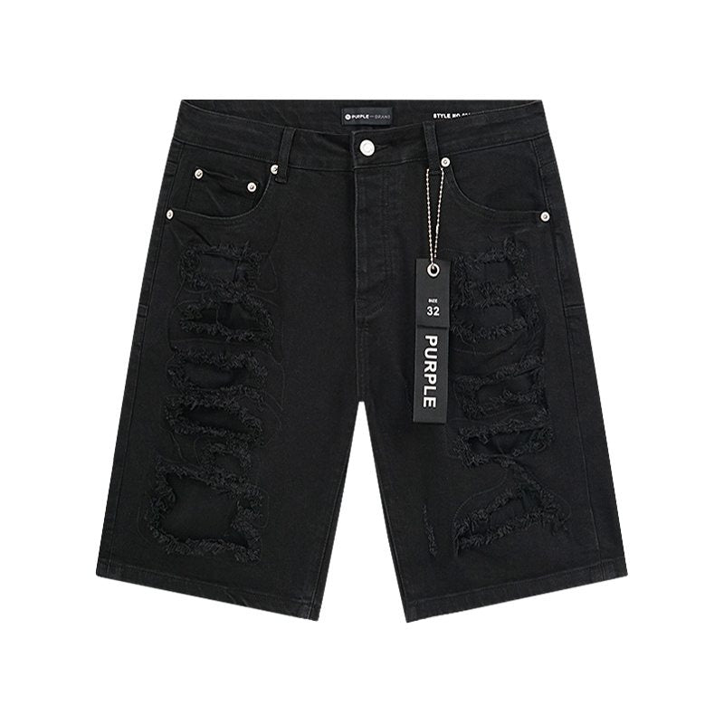Purple Brand Black Distressed Denim Shorts — front