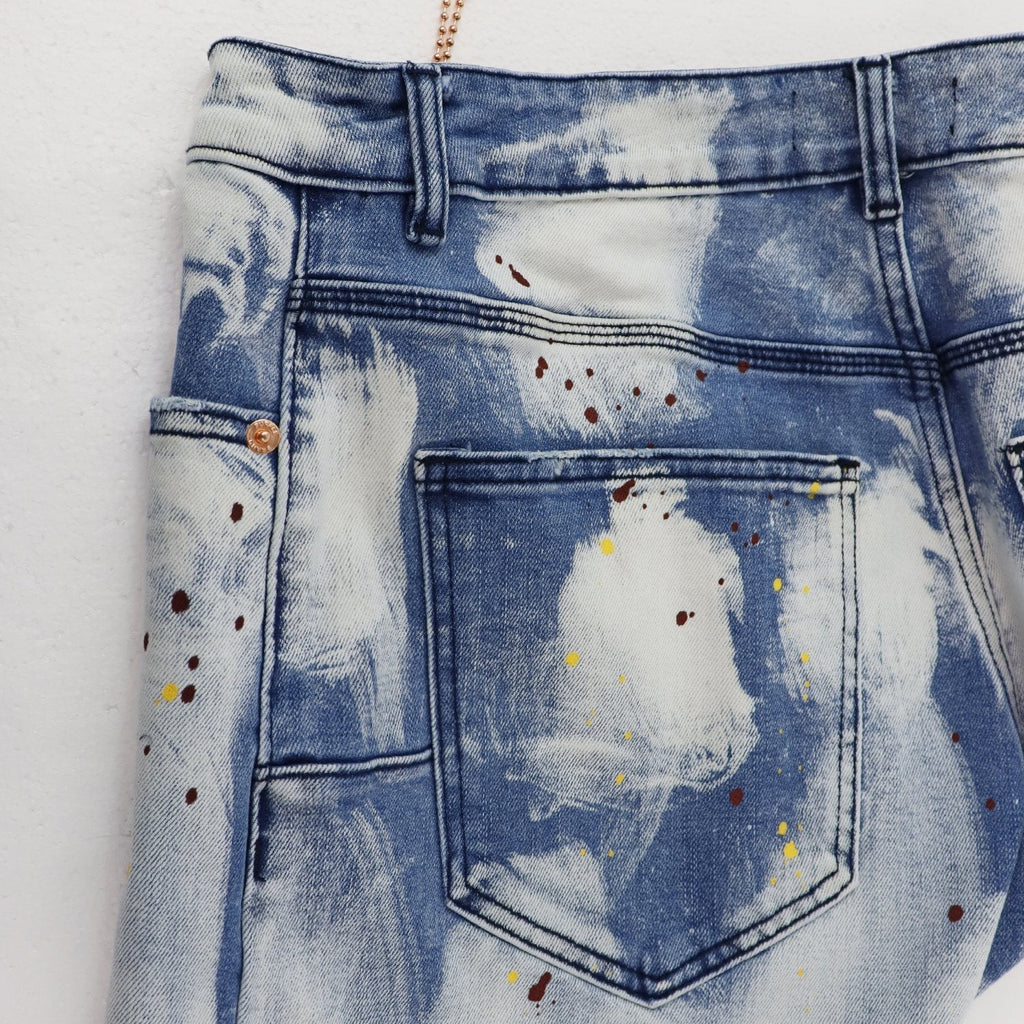 Purple Brand Light Blue Acid-Wash Denim Shorts — detail