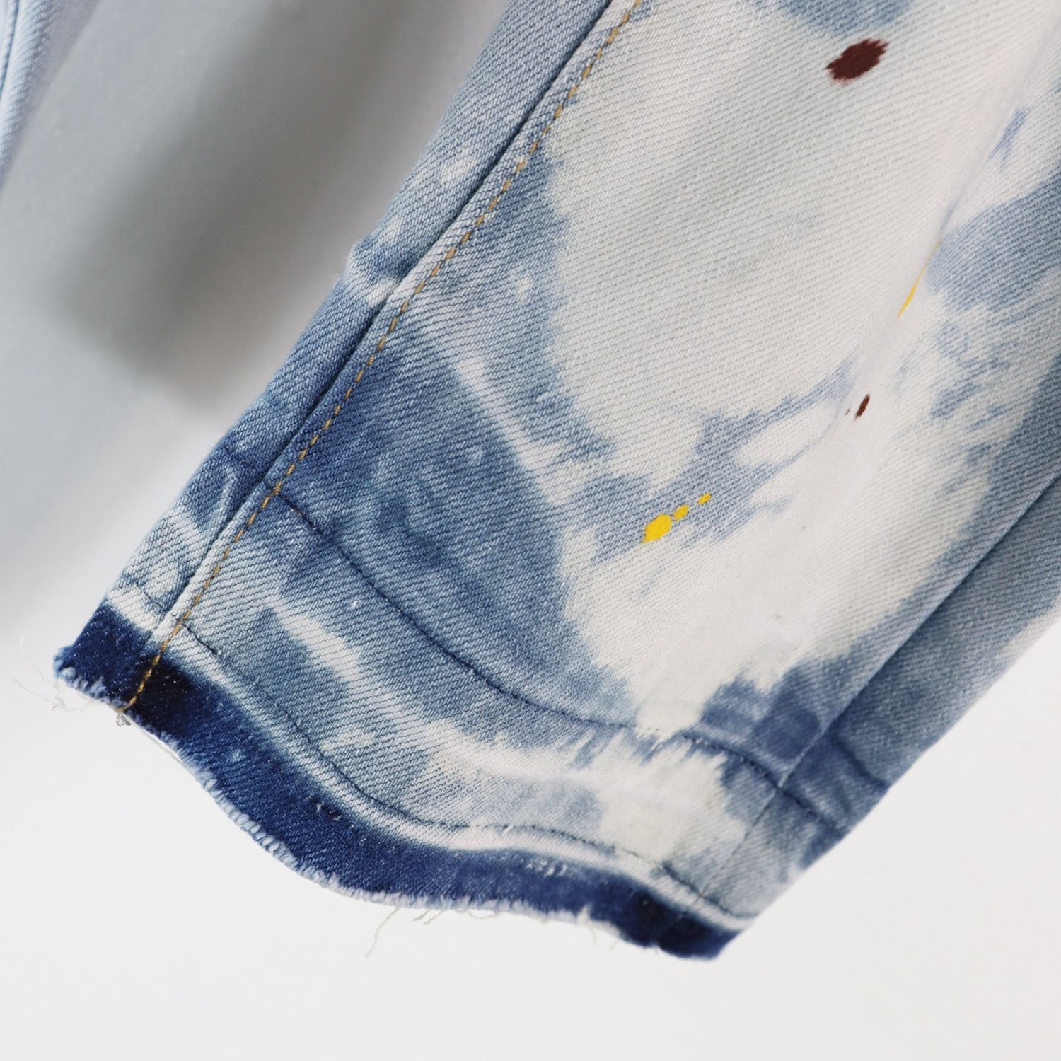 Purple Brand Light Blue Bleached Paint Splatter Skinny Jeans — detail