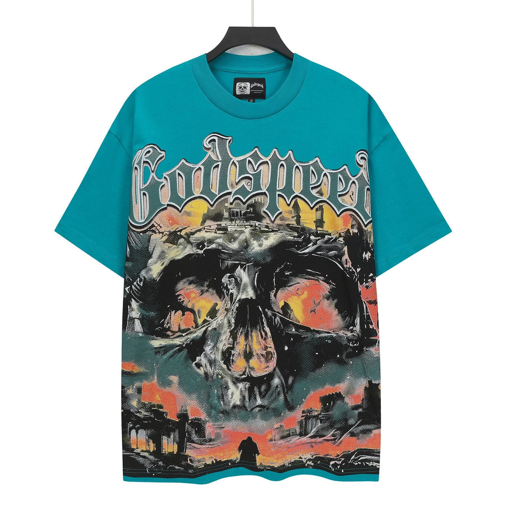 Godspeed Teal Skull Graphic Short-Sleeve T-Shirt — hero