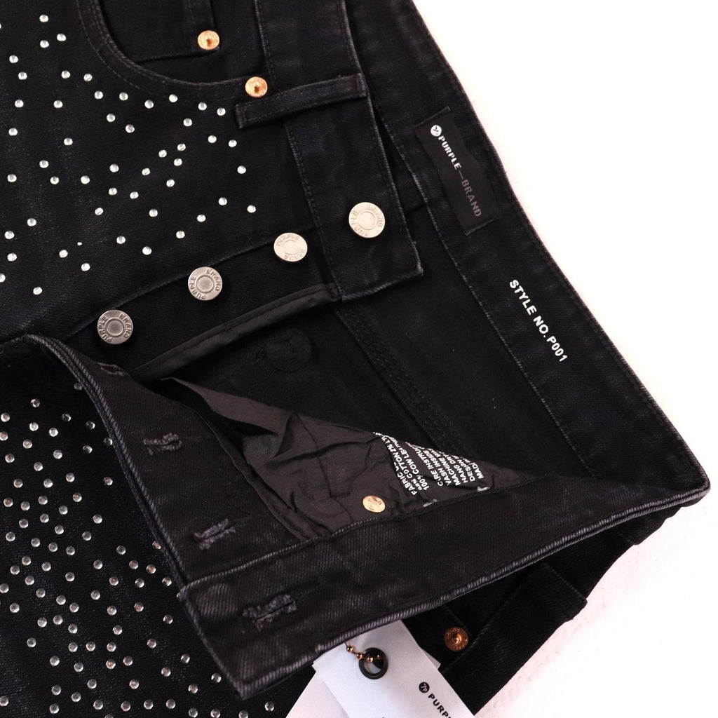 PURPLE Rhinestone Bow Cross Denim Shorts — detail