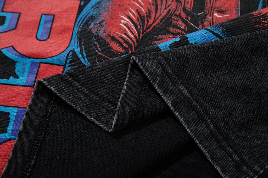 MAJESTIK Washed Black Boxing Graphic T-Shirt — detail