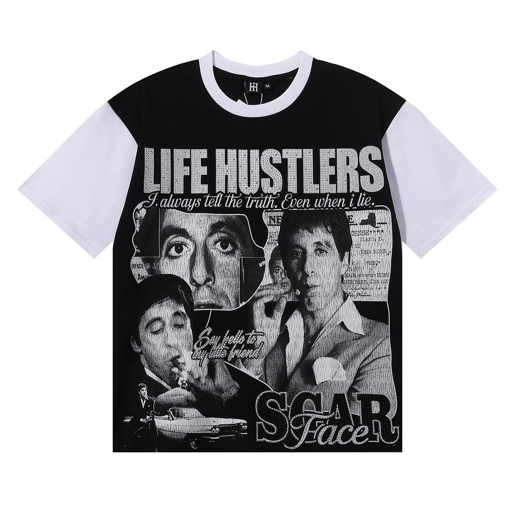 Life Hustlere Scarface Portrait Graphic Color-Block T-Shirt — hero