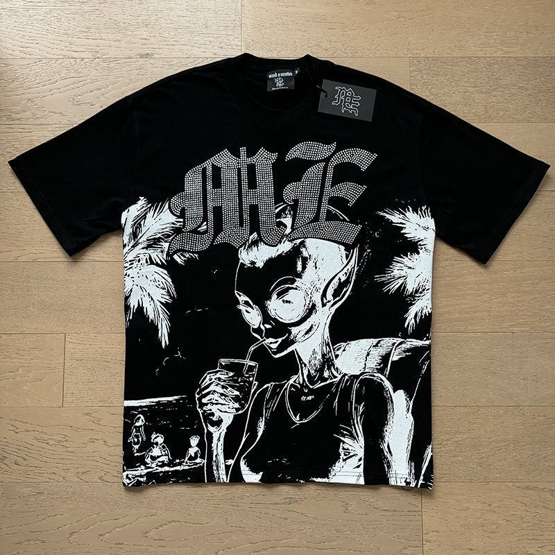Mixed Emotions Alien Palm Tree Graphic T-Shirt — front
