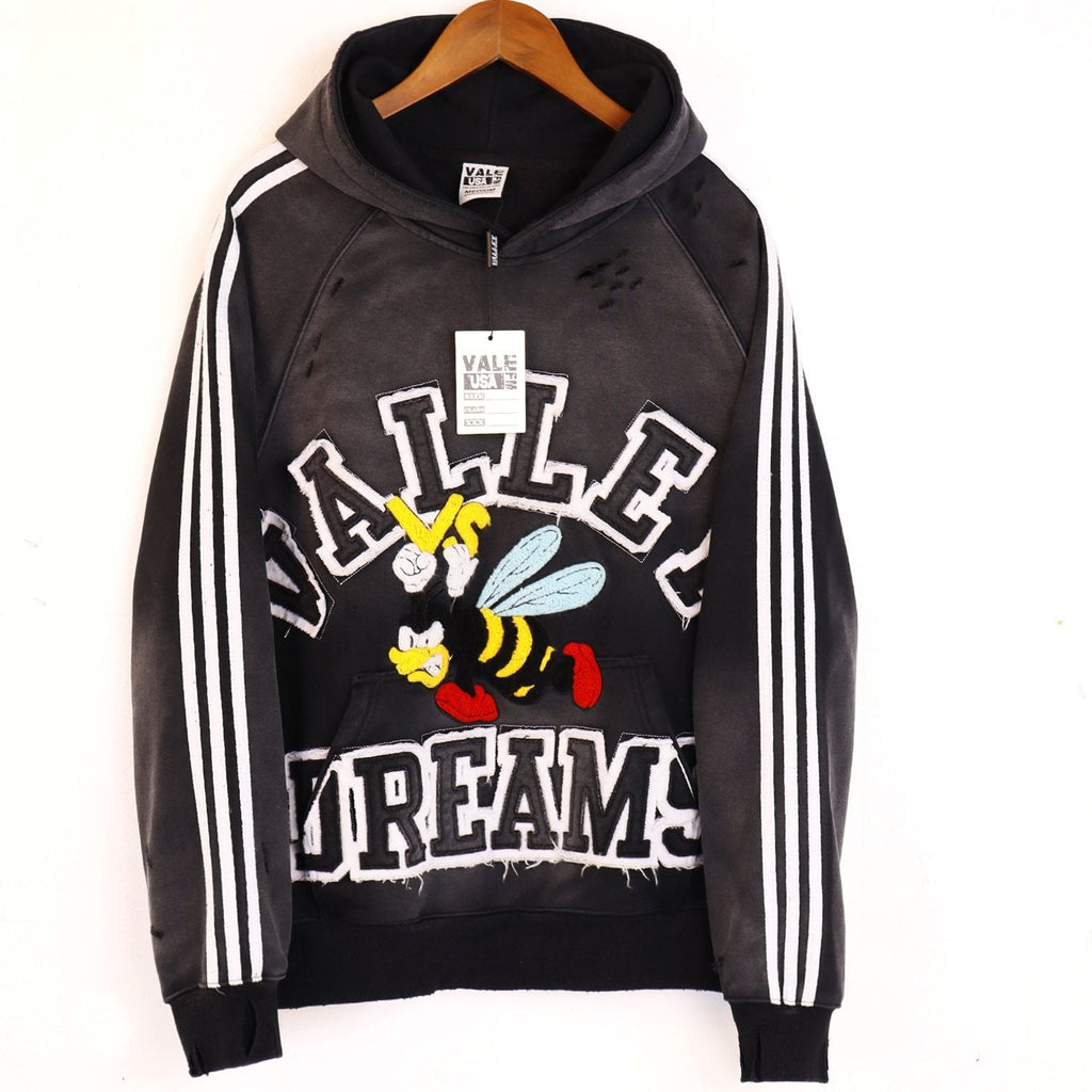 VALE USA Bee Embroidered Striped Hoodie & Sweatpants Set — front