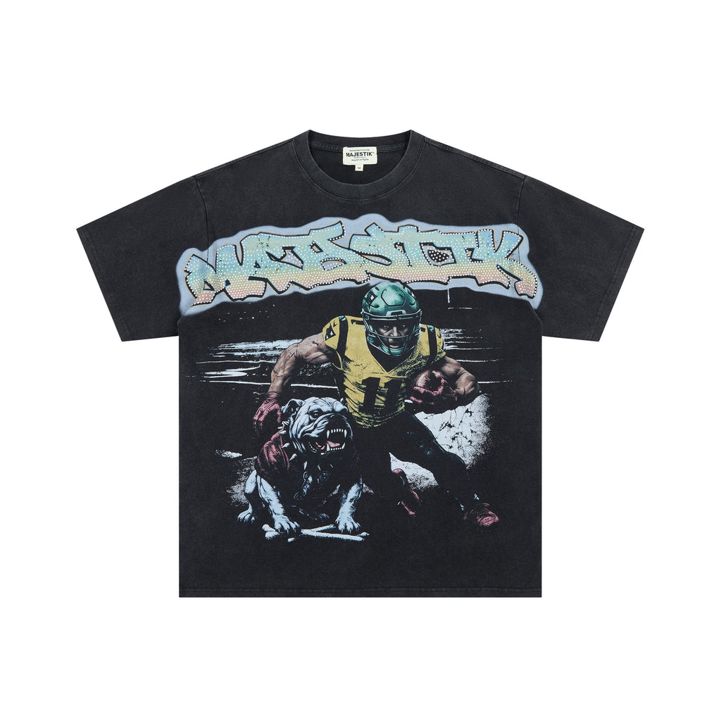 MAJESTIK Bulldog Football Graphic Cropped T-Shirt — hero