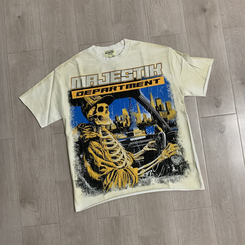 MAJESTIK Skeleton Driver Graphic T-Shirt — front