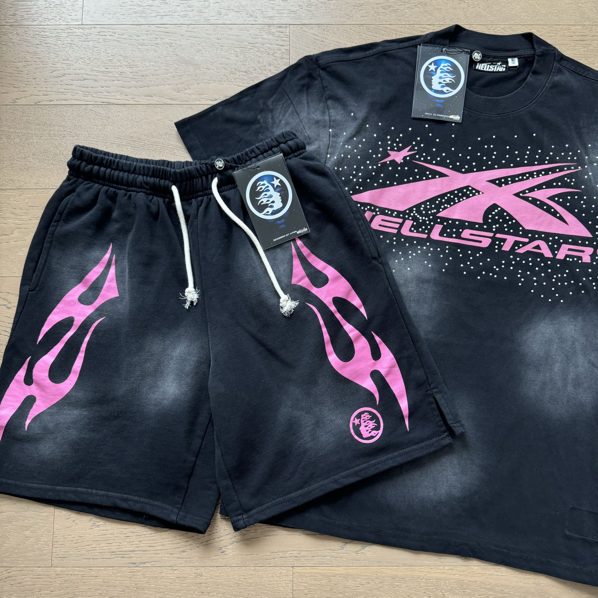 Hellstar Pink X Logo T-Shirt & Shorts Set — front