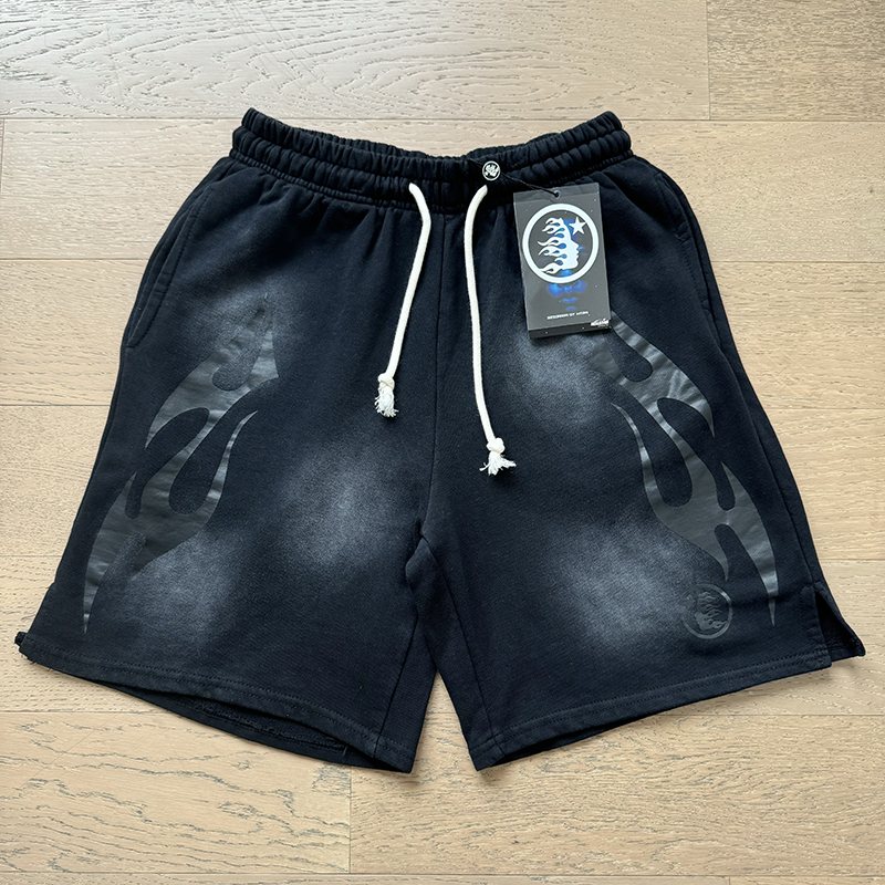 Hellstar Washed Flame Graphic Shorts — front