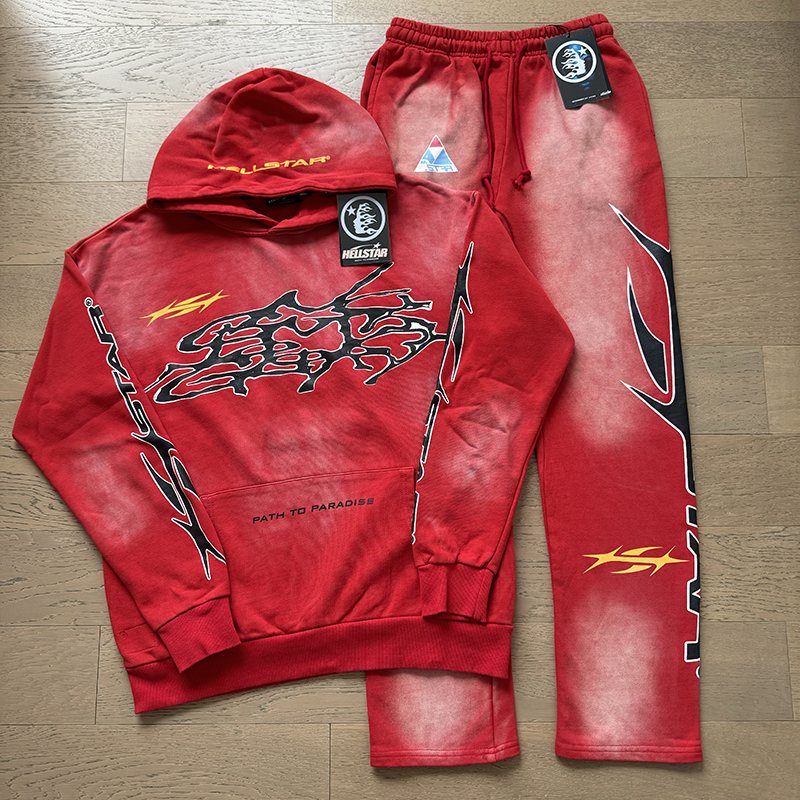 Hellstar Red Washed Graphic Hoodie & Pants Set — front