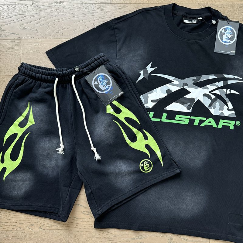 Hellstar Green Swoosh T-Shirt & Shorts Set — context