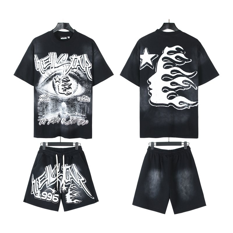 Hellstar Sun Flame Graphic T-Shirt and Shorts Set — front