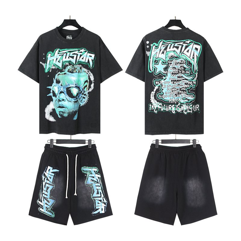 Hellstar Turquoise Portrait T-Shirt and Shorts Set — front
