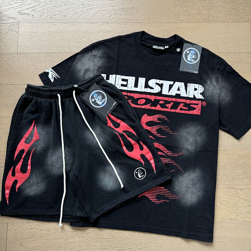 Hellstar Red Flame Graphic T-Shirt & Shorts Set — front