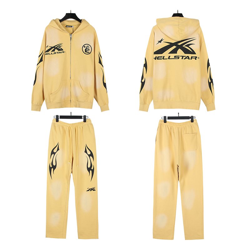 Hellstar Yellow Flame Graphic Hoodie & Sweatpants Set — front