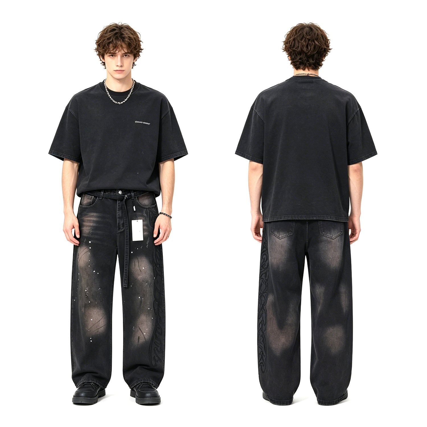 Valley Dreams Black Washed Splatter Wide-Leg Jeans — context