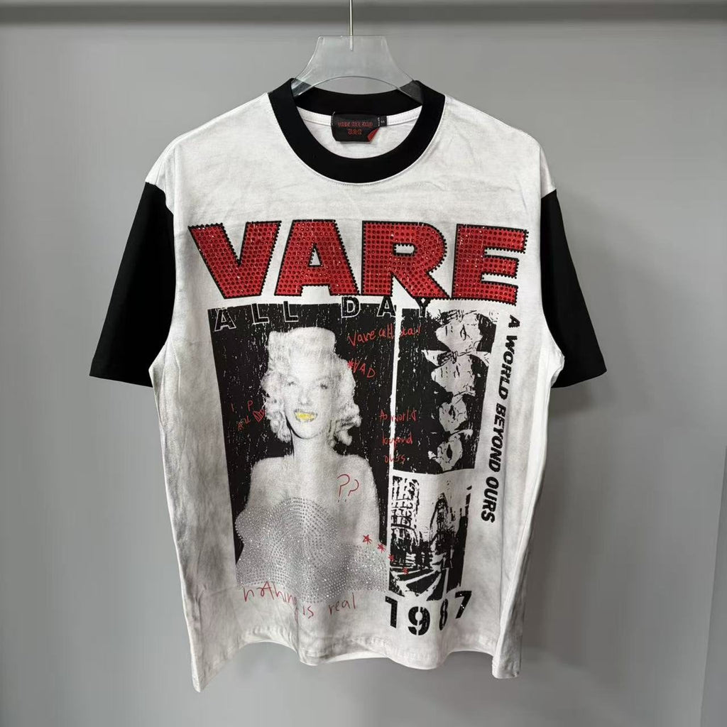 VARE ALL DAY Washed Contrast-Sleeve Graphic T-Shirt — hero