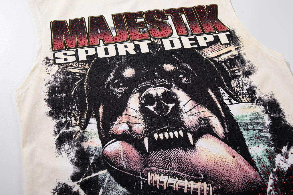 MAJESTIK Off White Graphic Sleeveless T-Shirt — detail