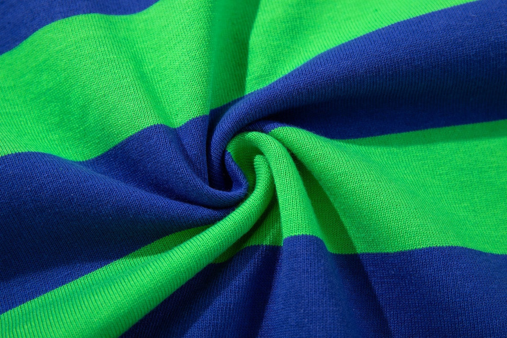 MAJESTIK Green/Blue Striped Skull Graphic Polo Shirt — fabric_closeup