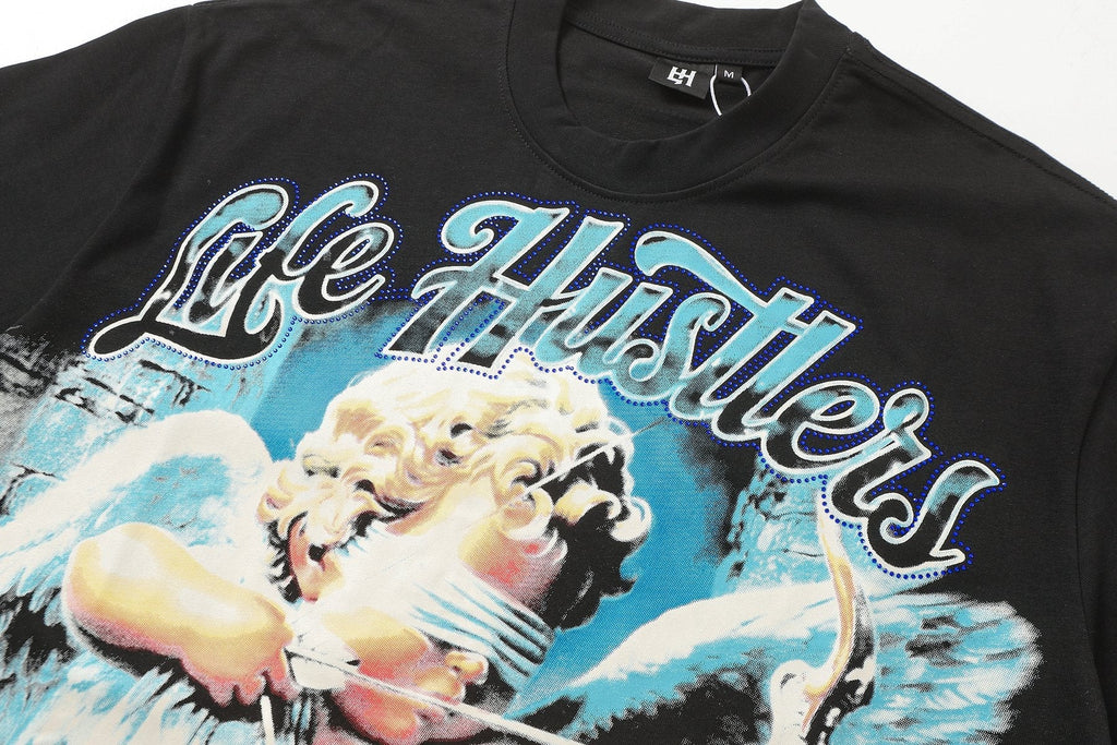 Life Hustlere Blue & White Graphic Black T-Shirt — detail