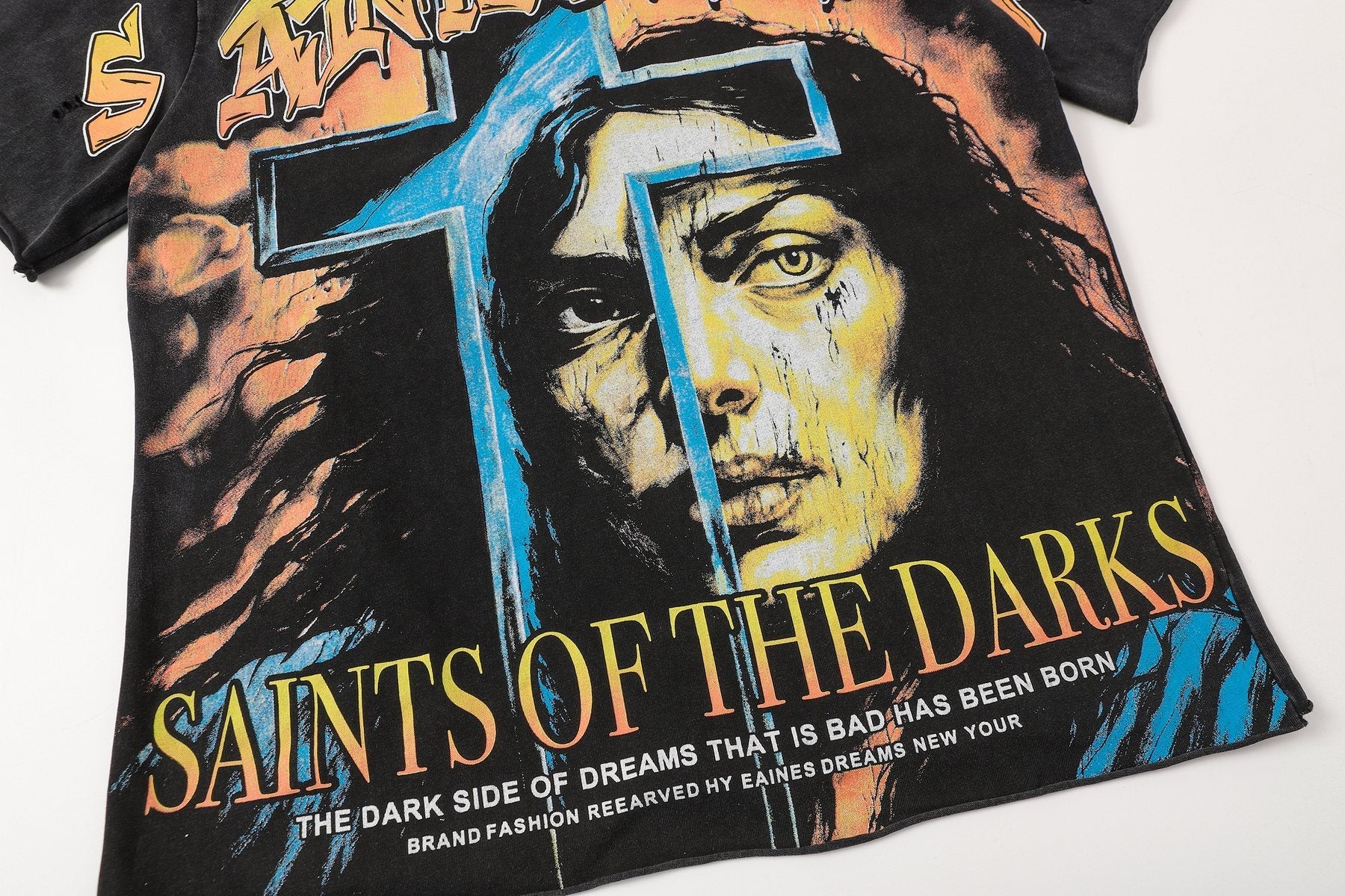 SAINT Washed Black Front & Back Graphic T-Shirt — detail