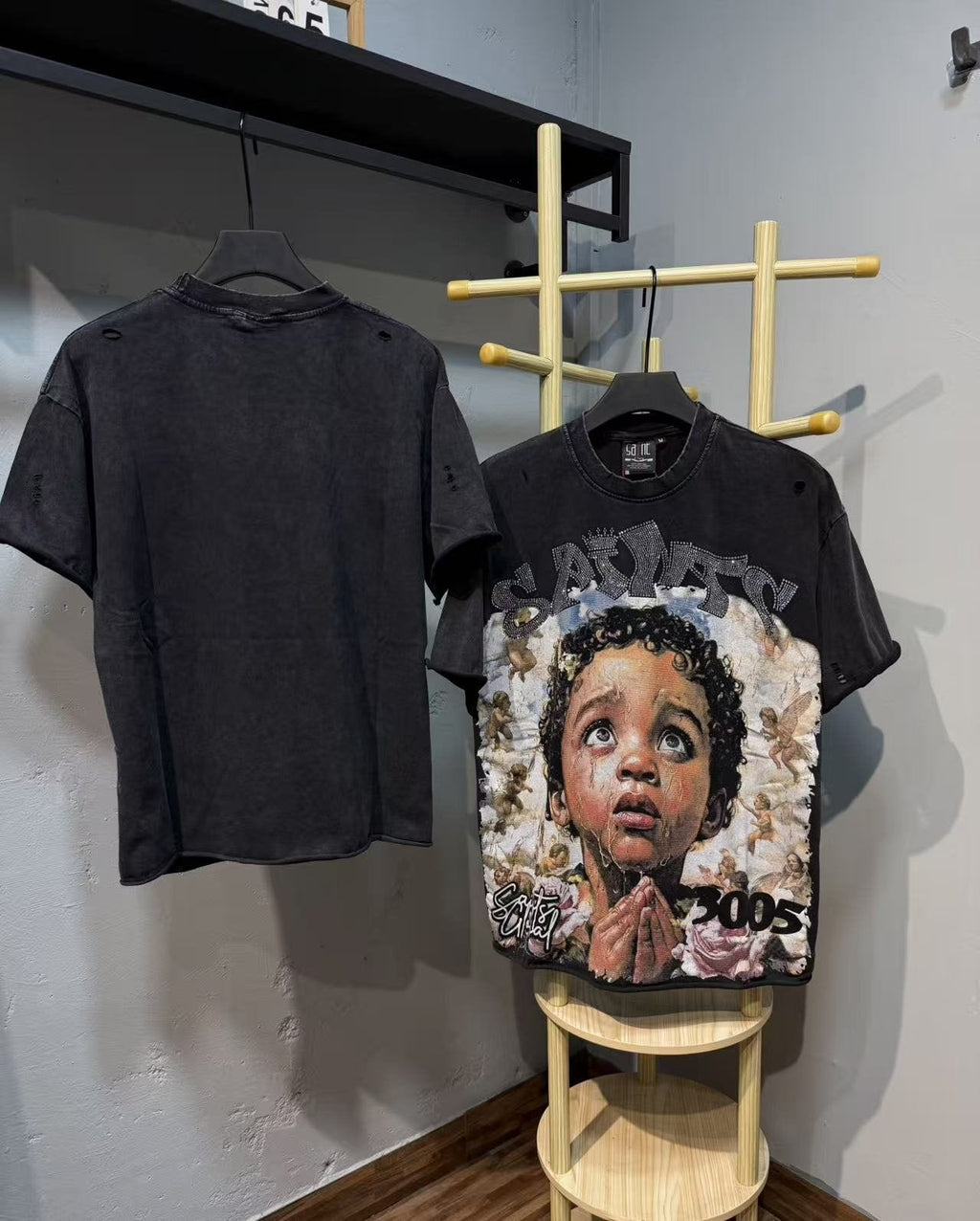 SAINT Washed Black Graphic T-Shirt — context