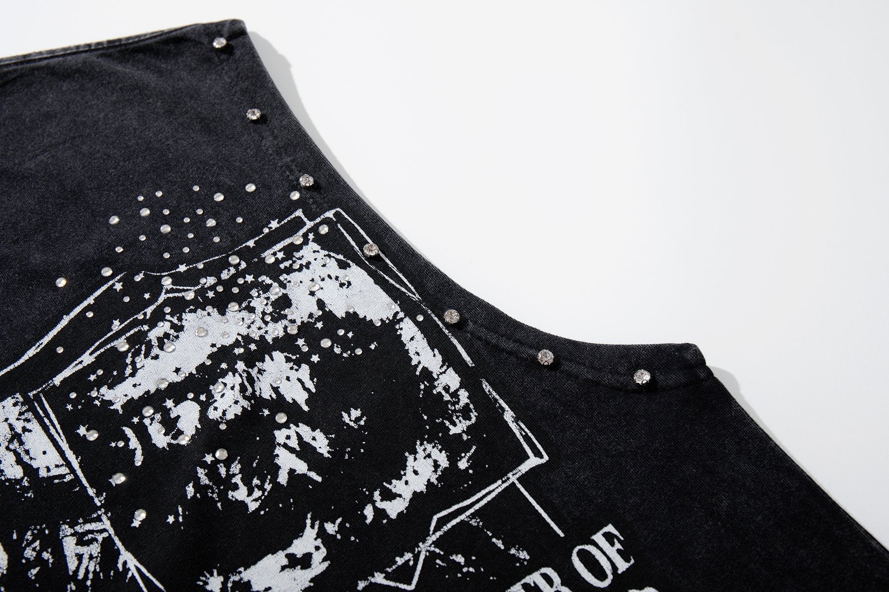 MAJESTIK Washed Black Studded Sleeveless T-Shirt — detail