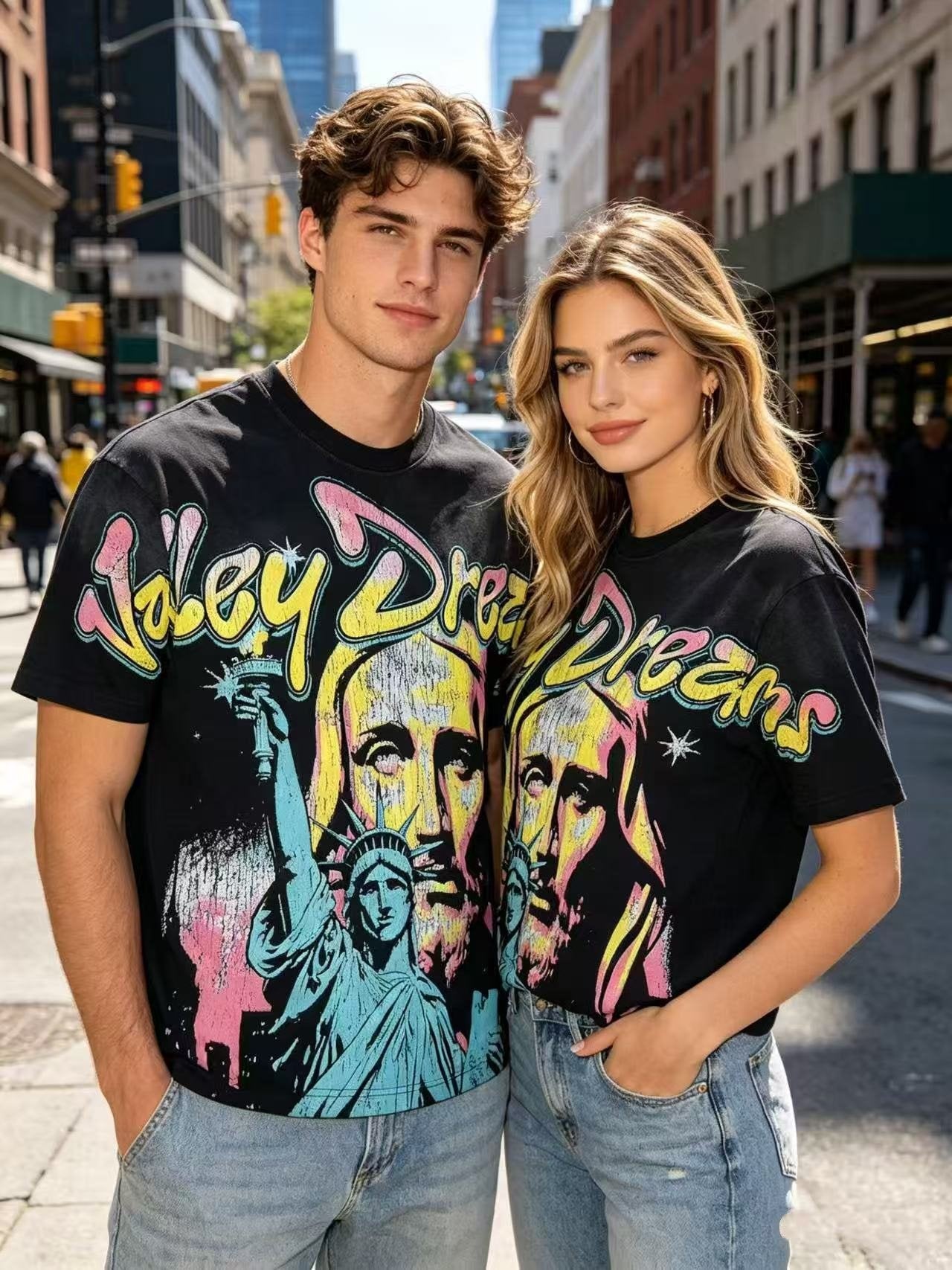 VALLEY Statue Portrait Graphic T-Shirt — model