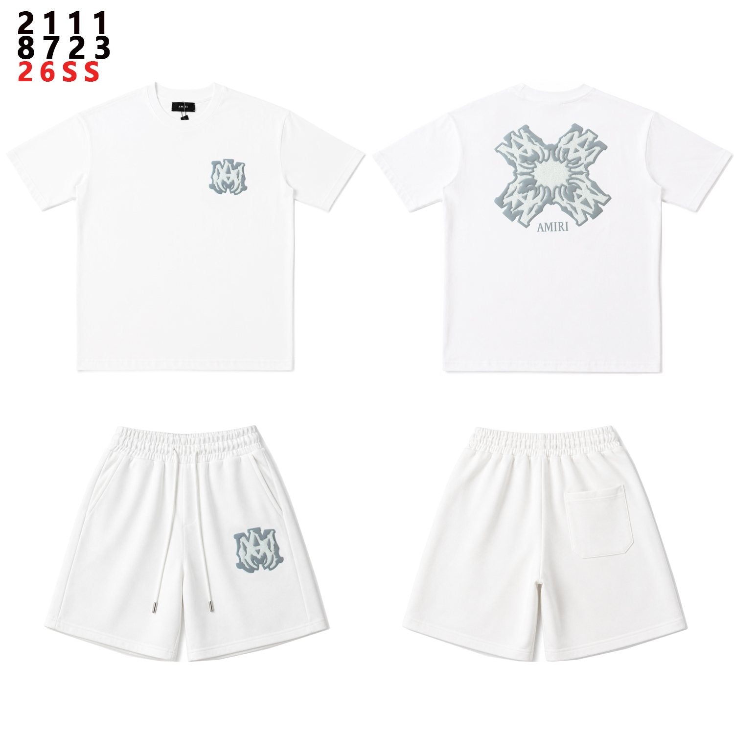 AMIRI Ice Blue Flame Graphic Short-Sleeve Set — front