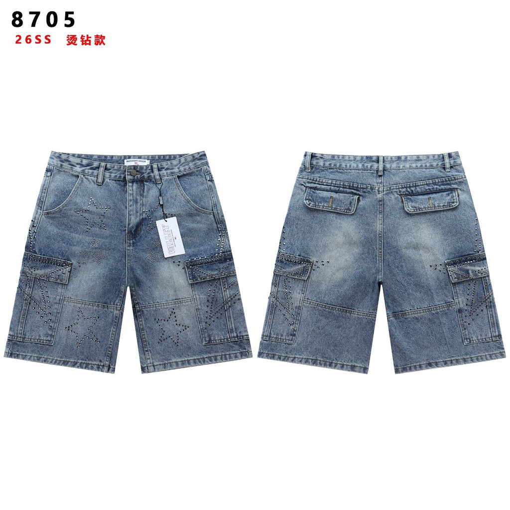 VALLEY Star Rhinestone Denim Cargo Shorts — hero