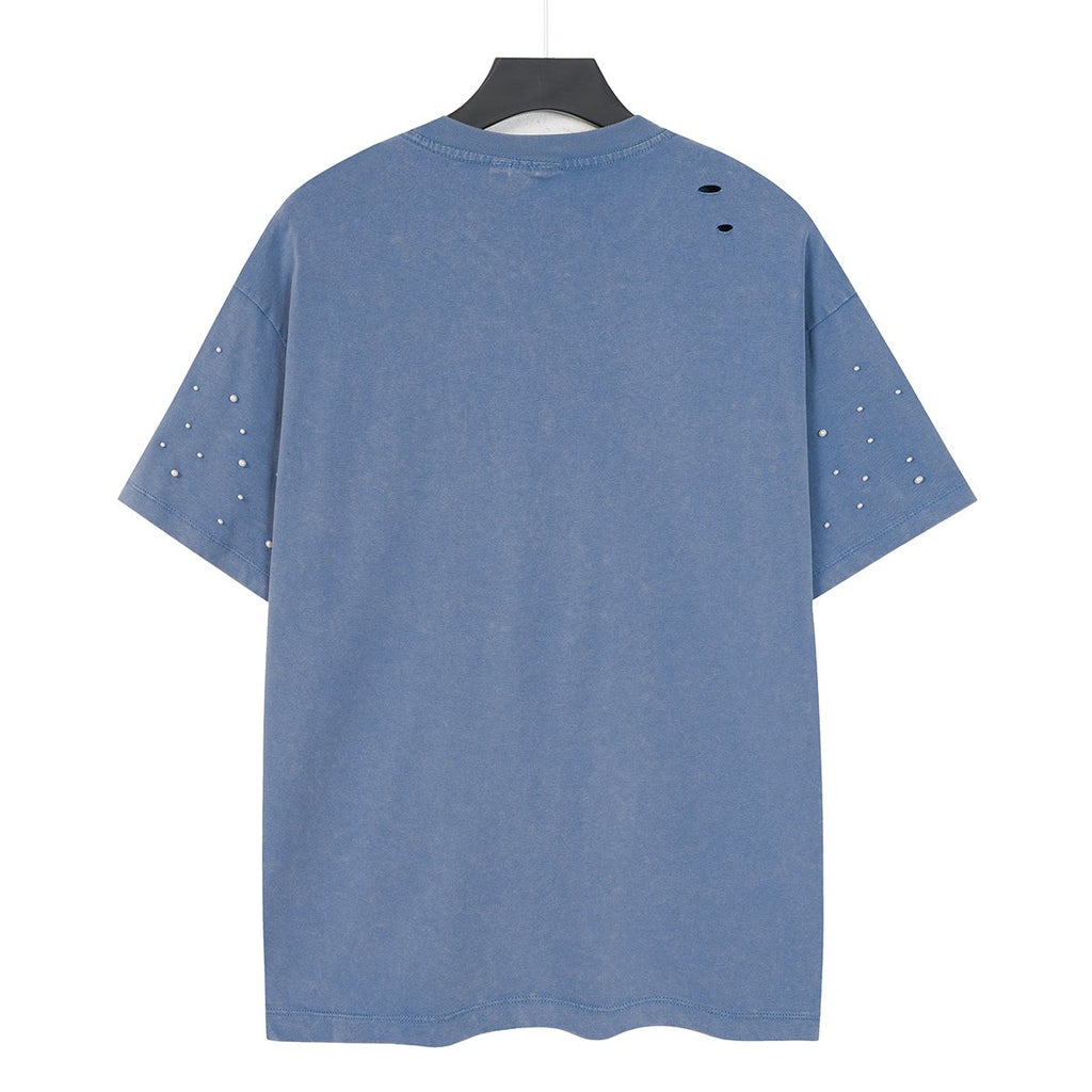 SAINT Distressed Rhinestone Graphic T-Shirt — back