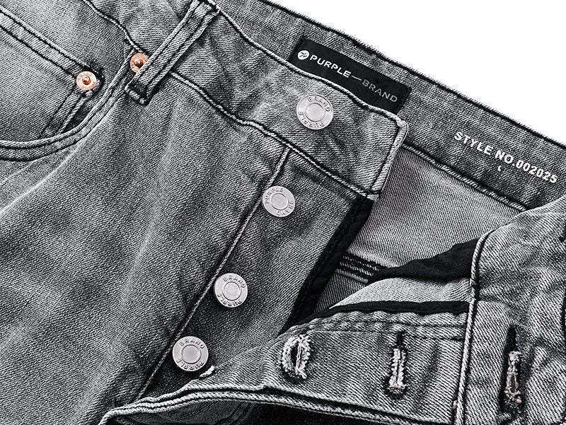 Purple Brand Washed Gray Distressed Flared Jeans — detail